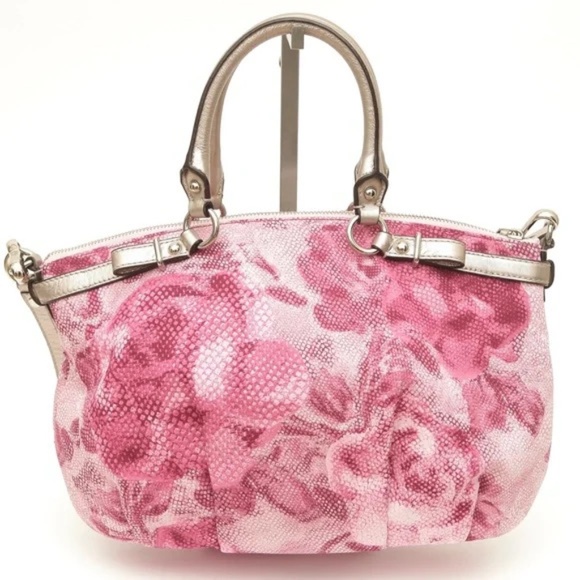 COACH OUTLET Floral Textile Metallic Trim Tote Bag Zipper Shoulder Strap - Picture 7 of 9